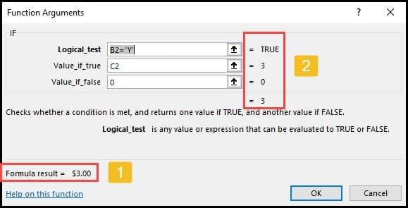 Excel IF function arguments.