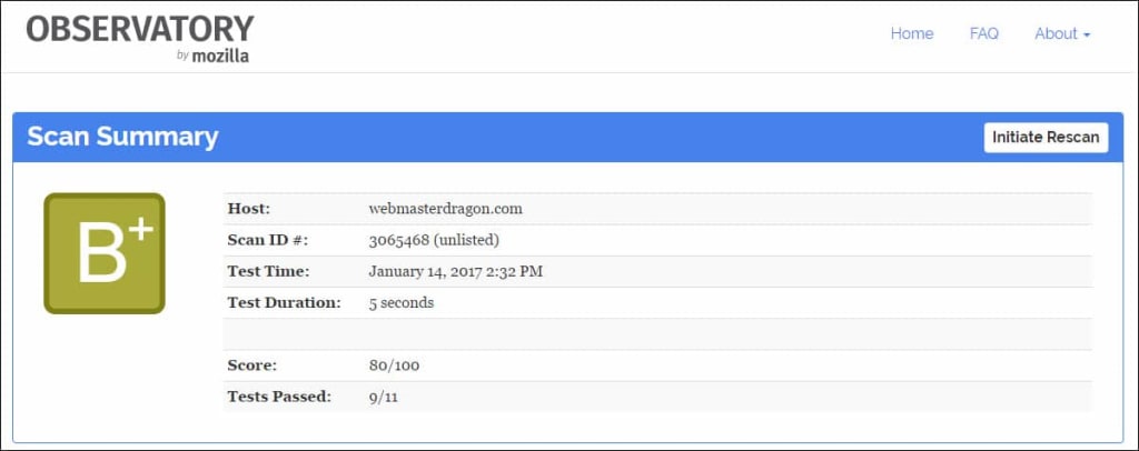 Mozilla Observatory Grade