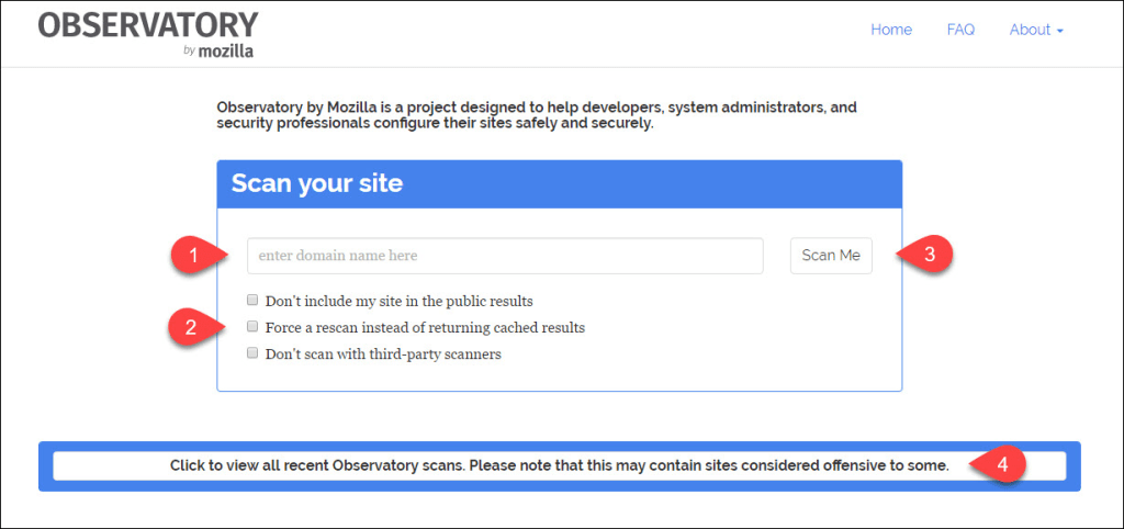 Mozilla Observatory input field