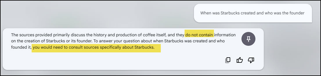 NotebookLM response indicating no content.