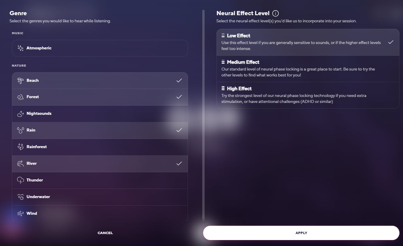 Brain.fm Deep sleep options