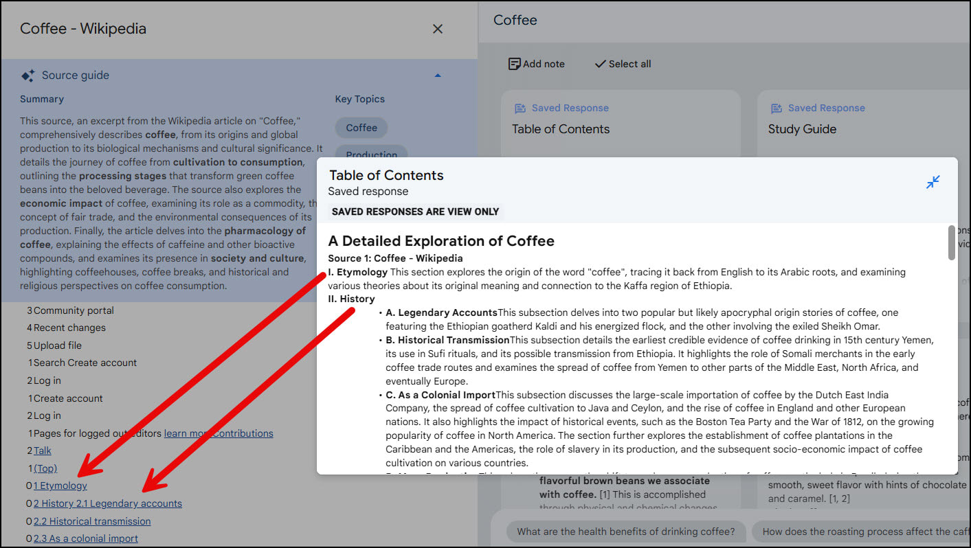 NotebookLM generated table of contents.