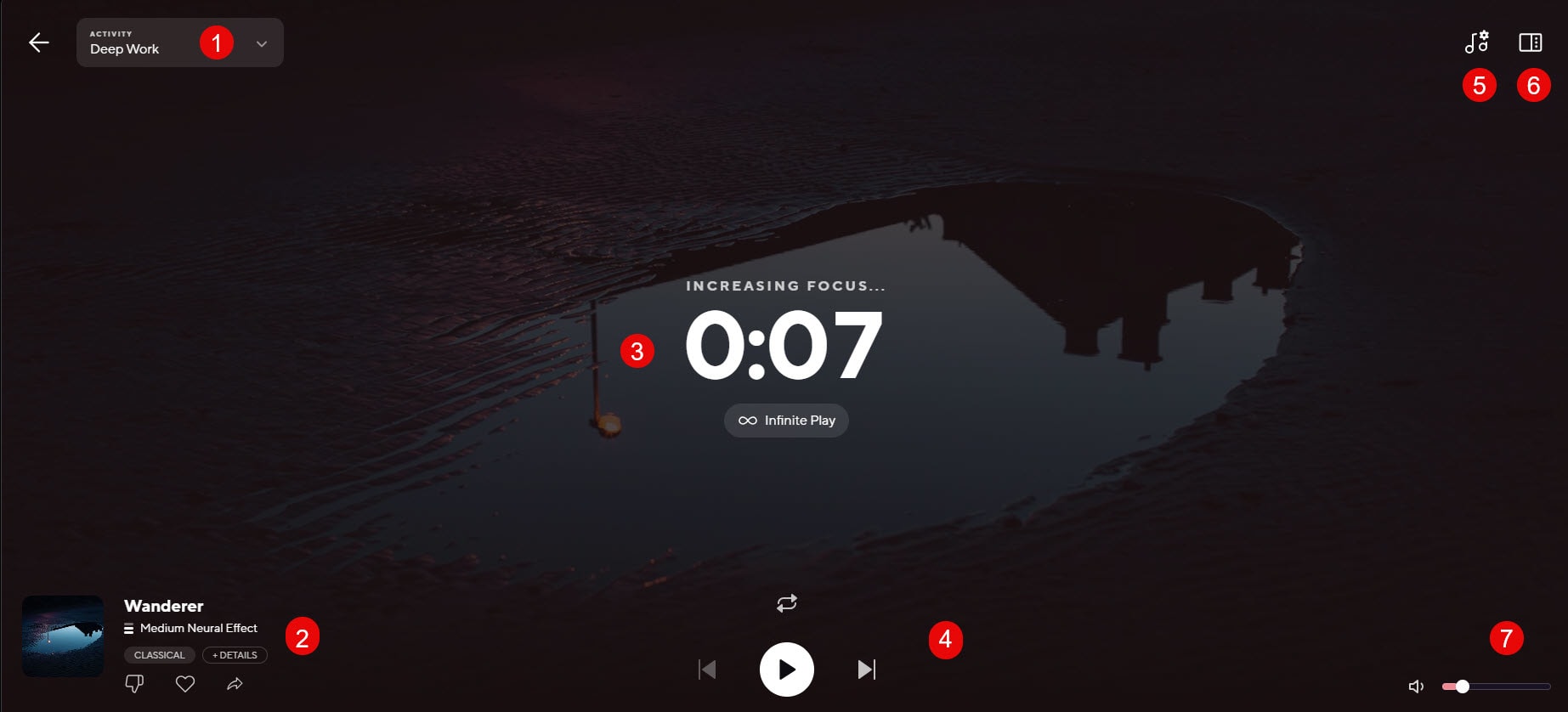 Brain.fm soundtrack options.