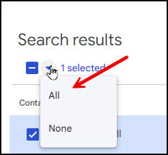 Selection menu options showing All.