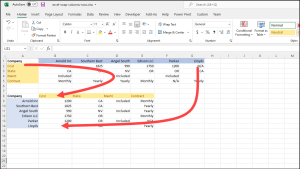 Transposed table in Excel