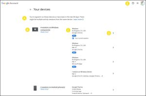 Google My Devices showing type and location.
