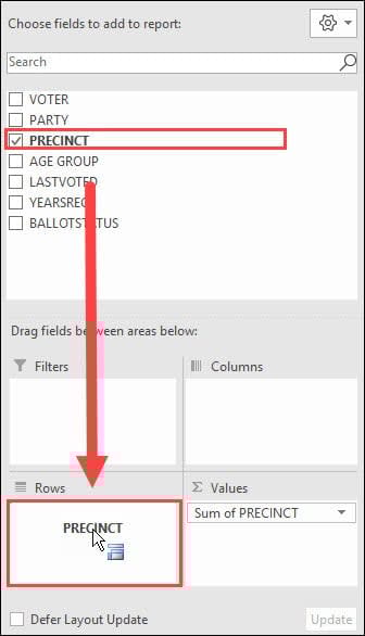 Move field down to rows quadrant with mouse.