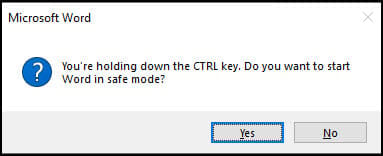 Alert asking if you want Word in Safe mode.