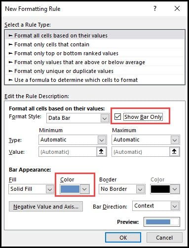 Display the data bar only checkbox.