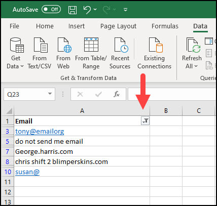 Invalid email address list after custom filter.