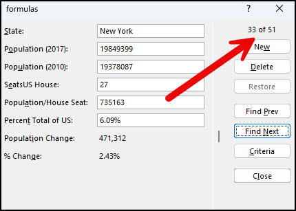 Excel data form record locator.