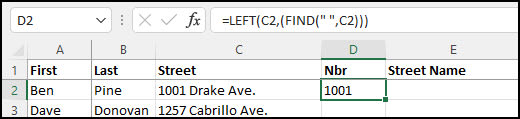 Extract text from excel cell with full street address.