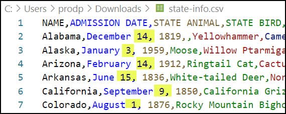 VS Code editor showing my dates with extra comma.