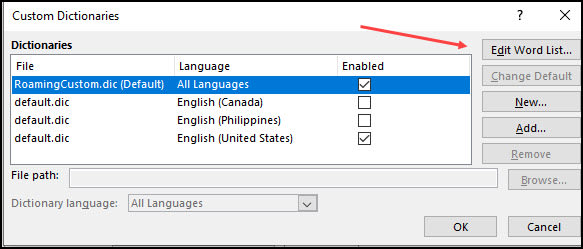 Editing words in Custom Dictionary.