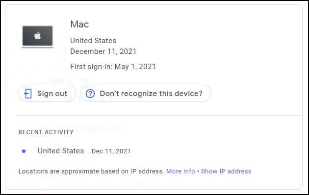 Sign out button showing in device details.