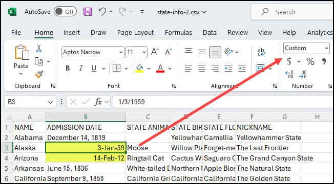 Excel seems to think this is a custom date format.