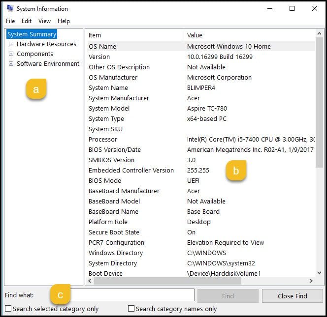 Microsoft Windows system information.