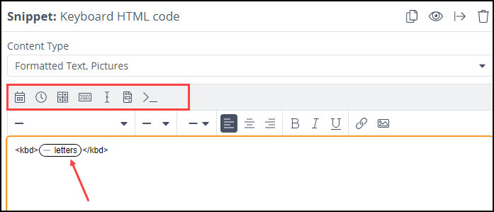 Toolbar used to insert letters prompt.