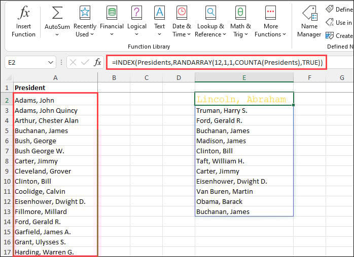 Excel RANDARRAY function.