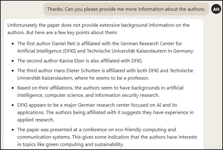 AI prompt example asking for bio info.