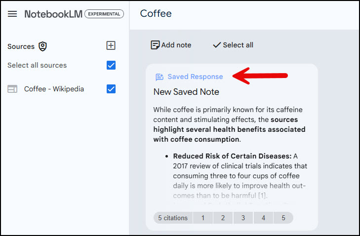 New Saved Note and Saved Response header.