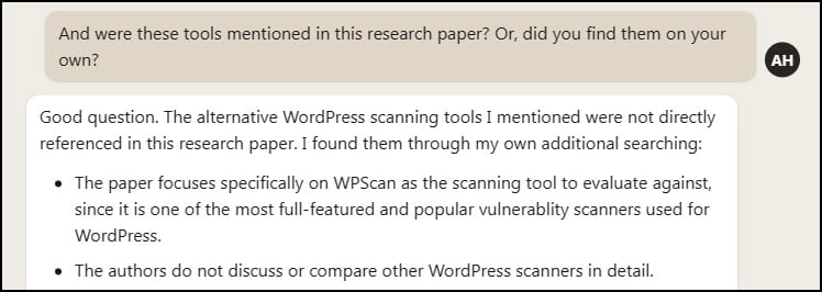Prompt asking if content came from document.