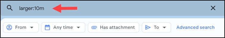 Query to find email greater than 10mb.