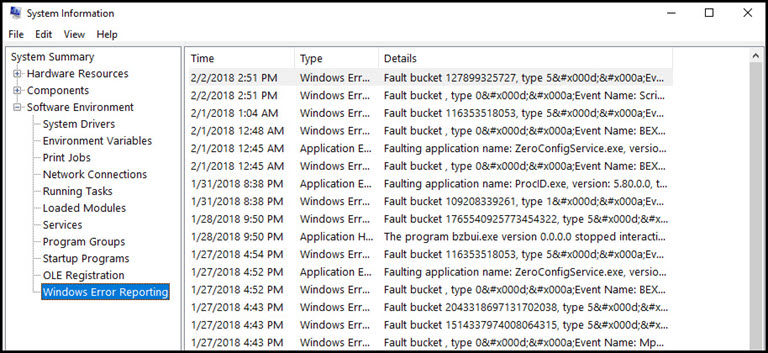 Windows error reporting log.