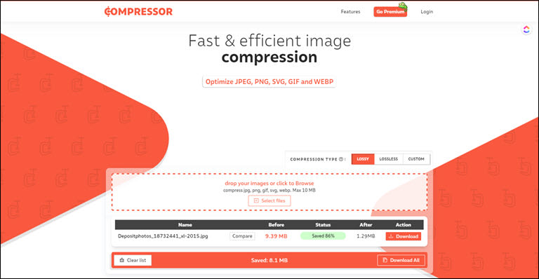 Compressor.io file results.