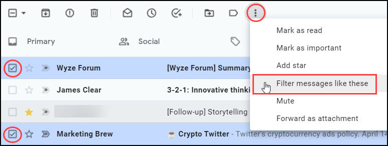 Filter Gmail by multiple senders.