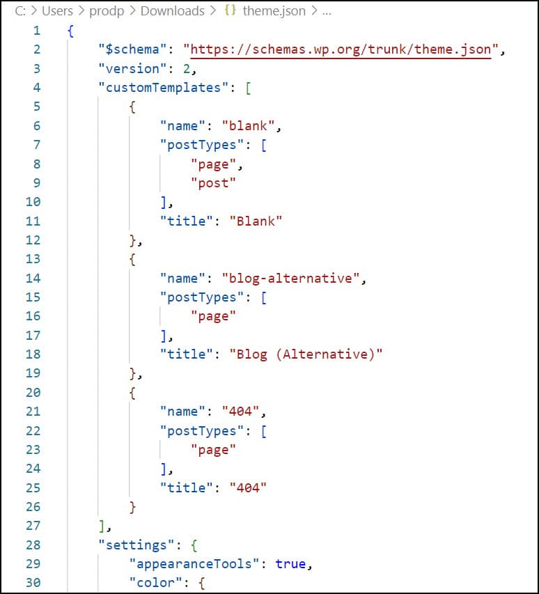 theme.json file from WordPress