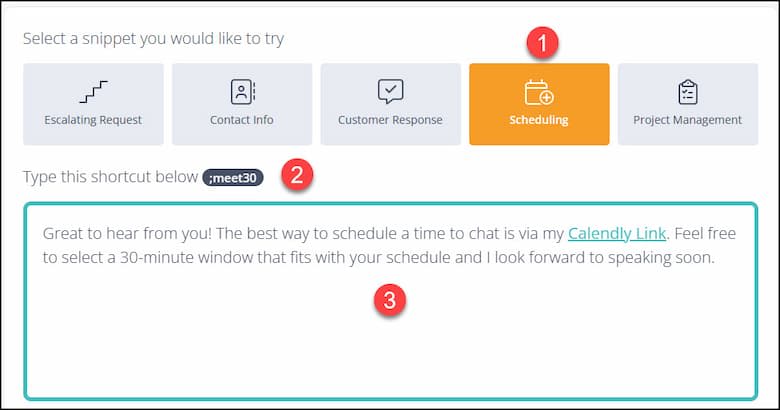 TextExpander interactive demo using scheduling shortcut.