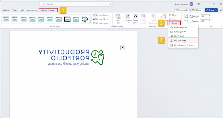 Applying Flip Horizontal to get mirror image effect.
