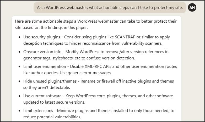 AI prompt asking for actionable steps.