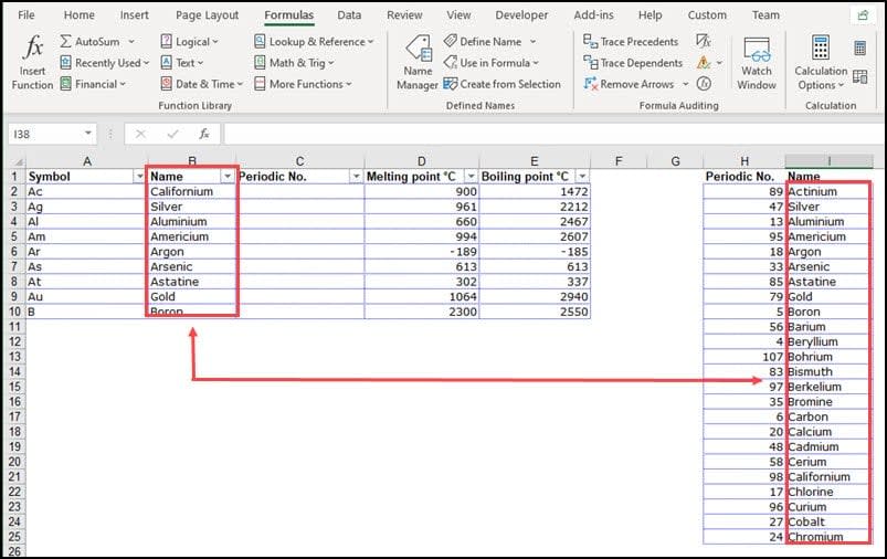 Highlighted names column showing relationship.