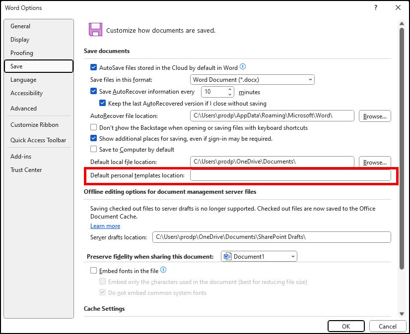 Word Save options and locations.