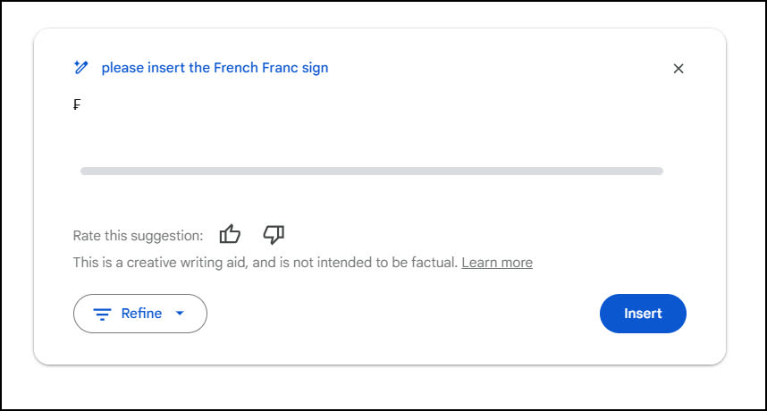 Asking the "Help me write" feature to add a symbol.