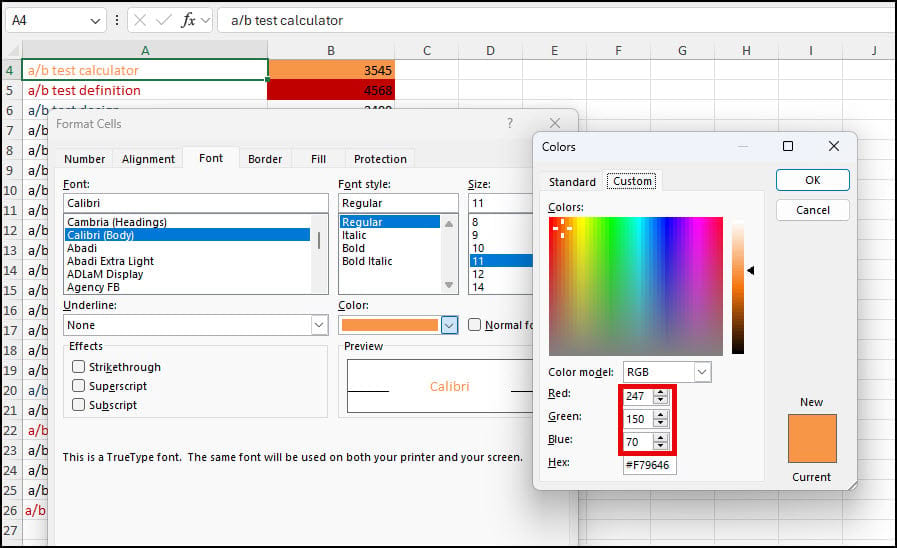 RGB color of cell font.