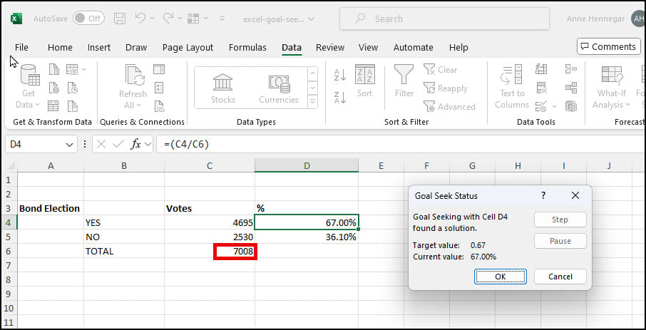Producing a new results by removing total voter formula.