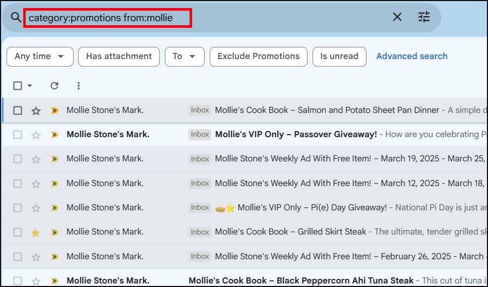 Expanded snippet in Gmail search bar.