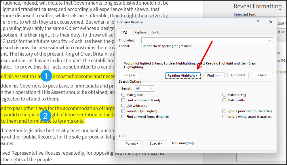 Two highlighted passages with spell check off.