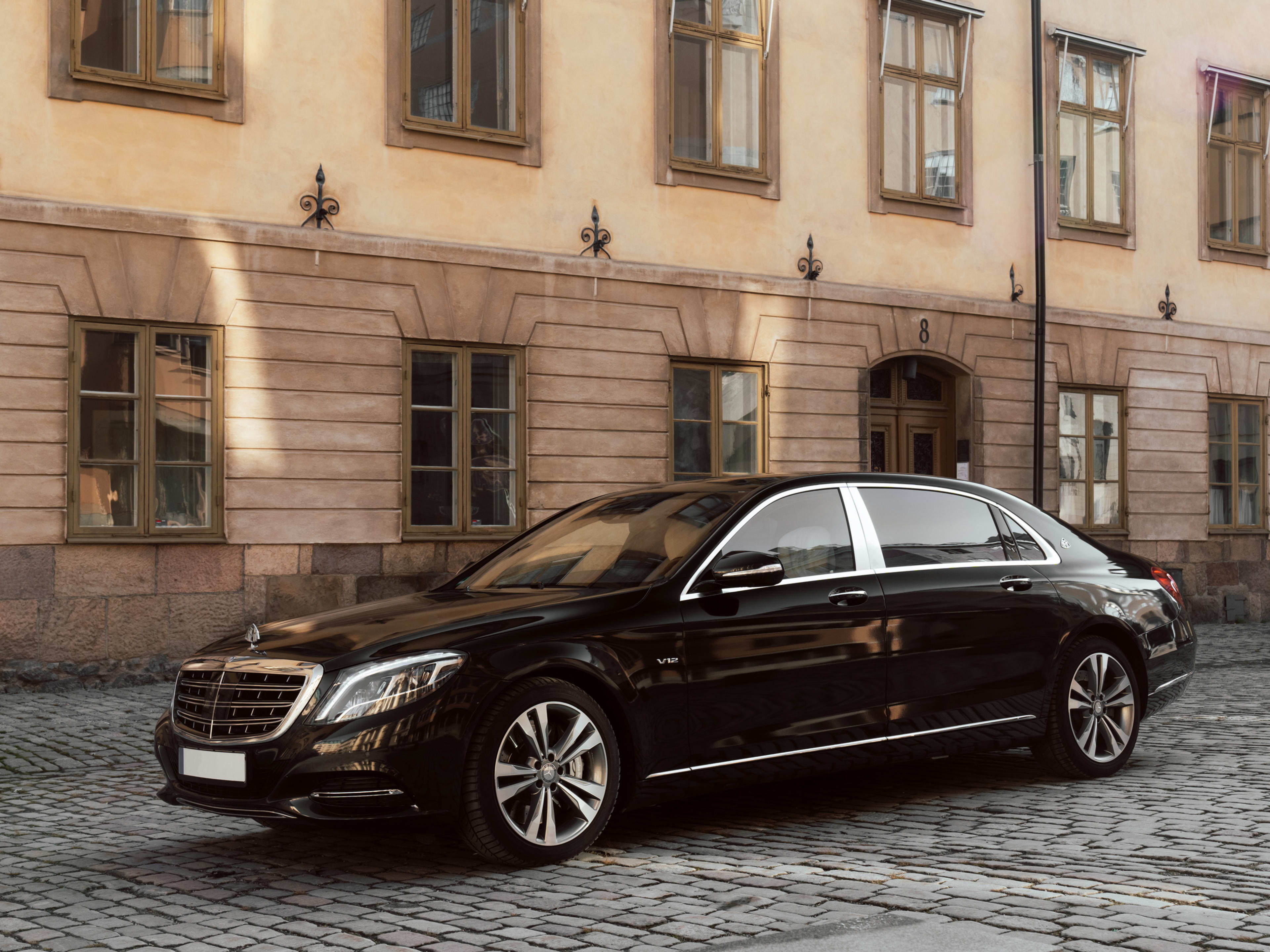 A chauffeured Maybach waiting on a street in central Stockholm