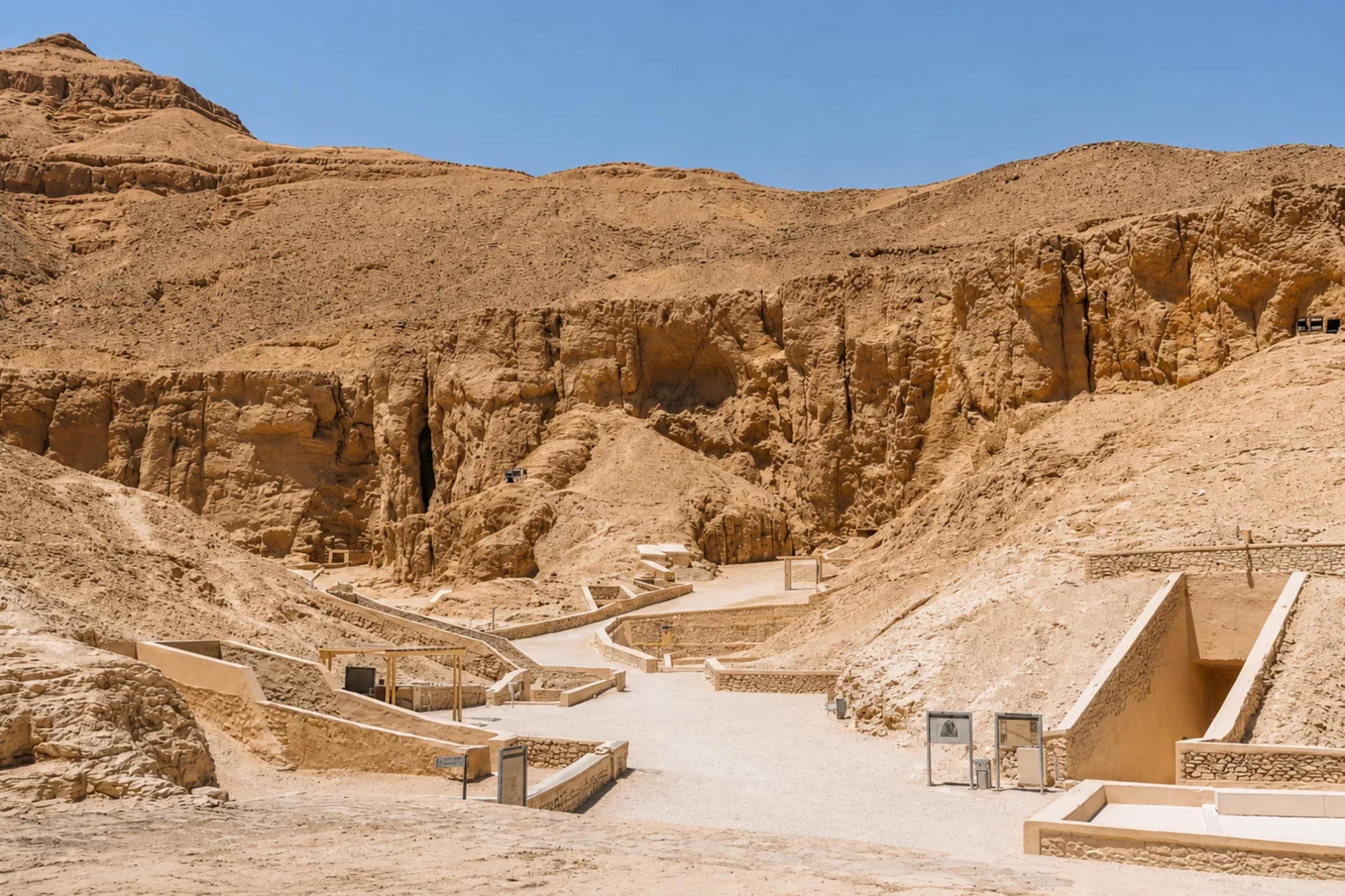 The Valley of the Kings late morning. The limestone reflects the first direct sunlight.