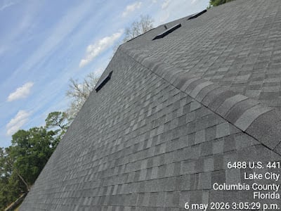 New asphalt shingle roofing installation completed in Lake City FL 32025 using durable weather-resistant roofing materials.