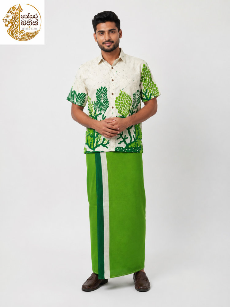 Green and white bathik kit gents by Kesara Bathik