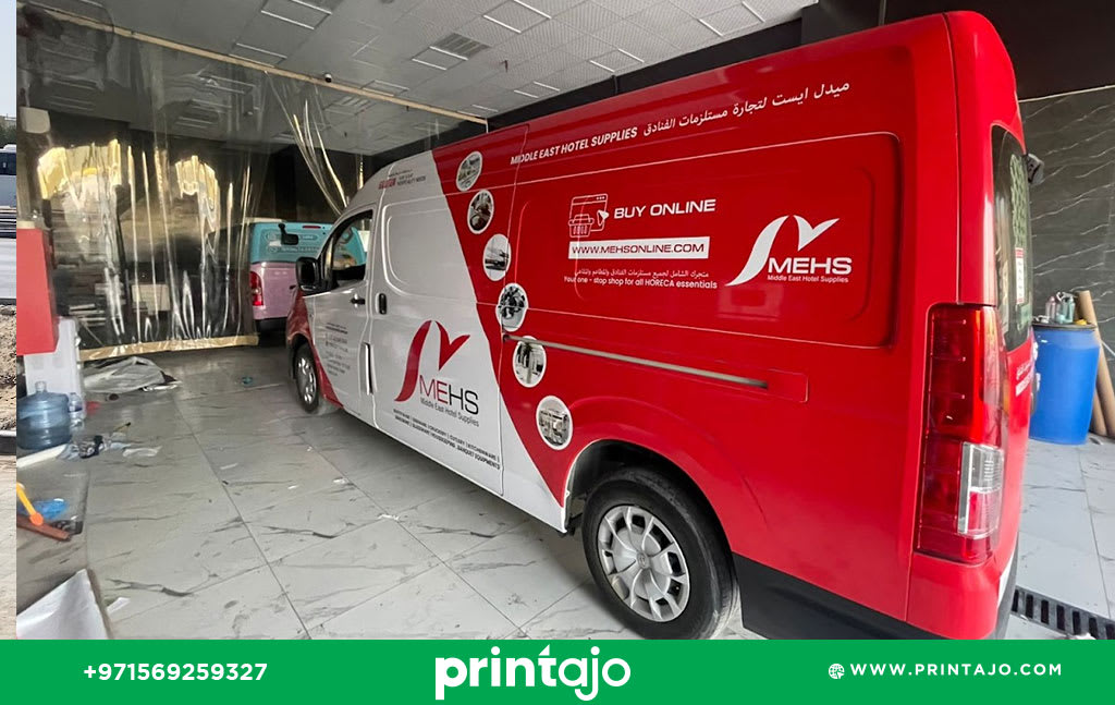 Middle East Hotel Supplies van branding Dubai, hospitality supplier delivery van vehicle wrap design by Printajo