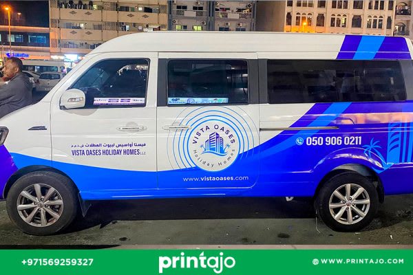 Vehicle branding Dubai – Printajo branded van for Vista Oasis Holiday Homes