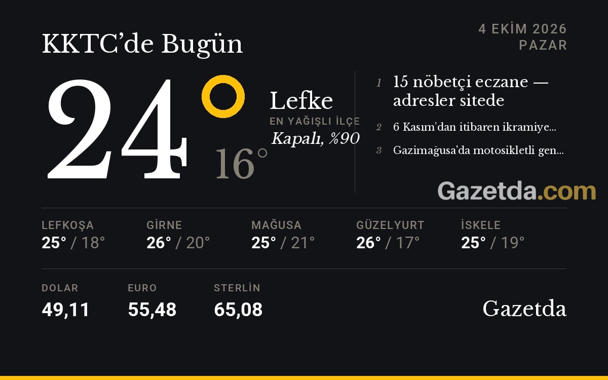 KKTC'de bugün: 4 Ekim Pazar