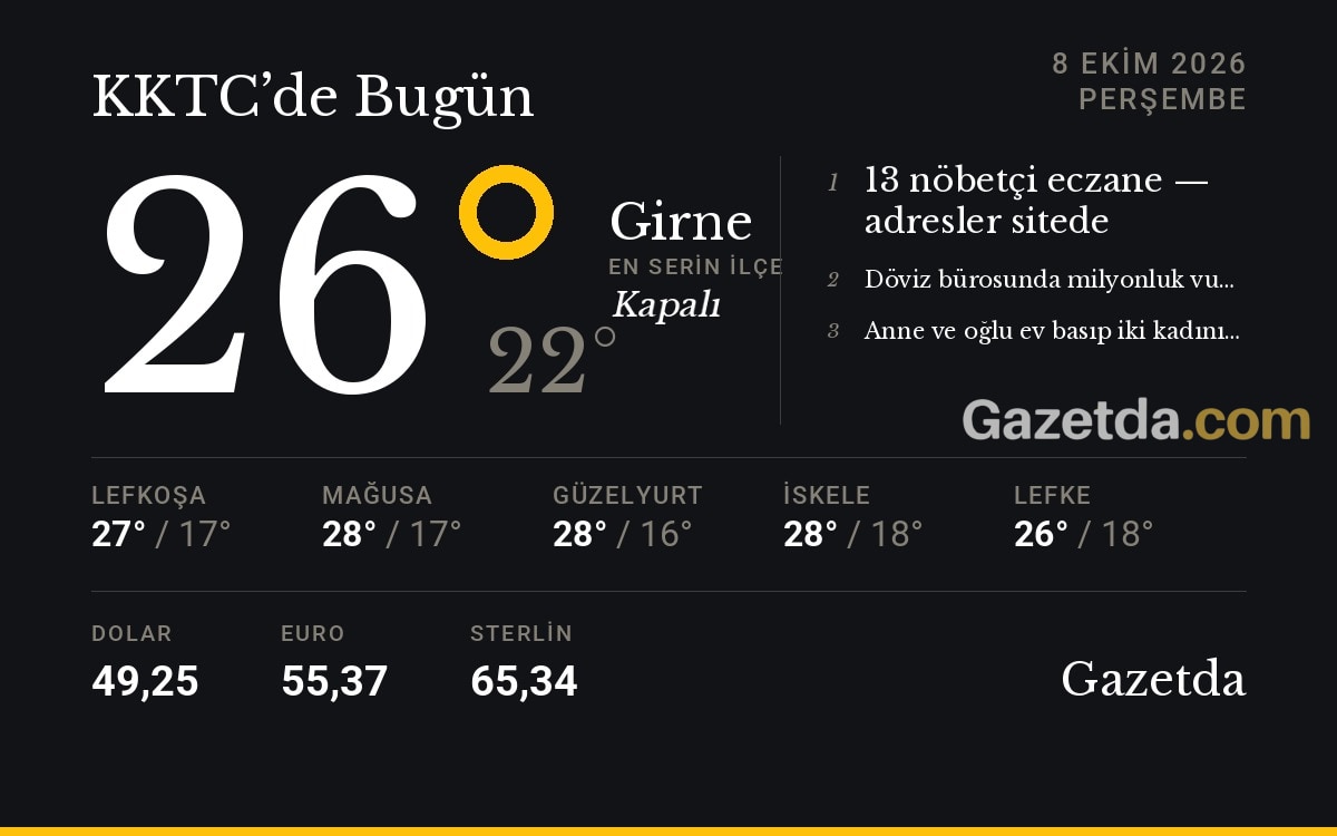 KKTC'de bugün: 8 Ekim Perşembe
