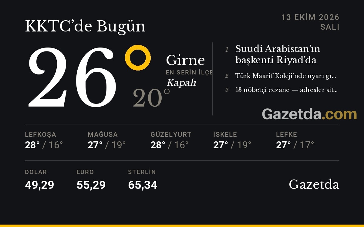 KKTC'de bugün: 13 Ekim Salı